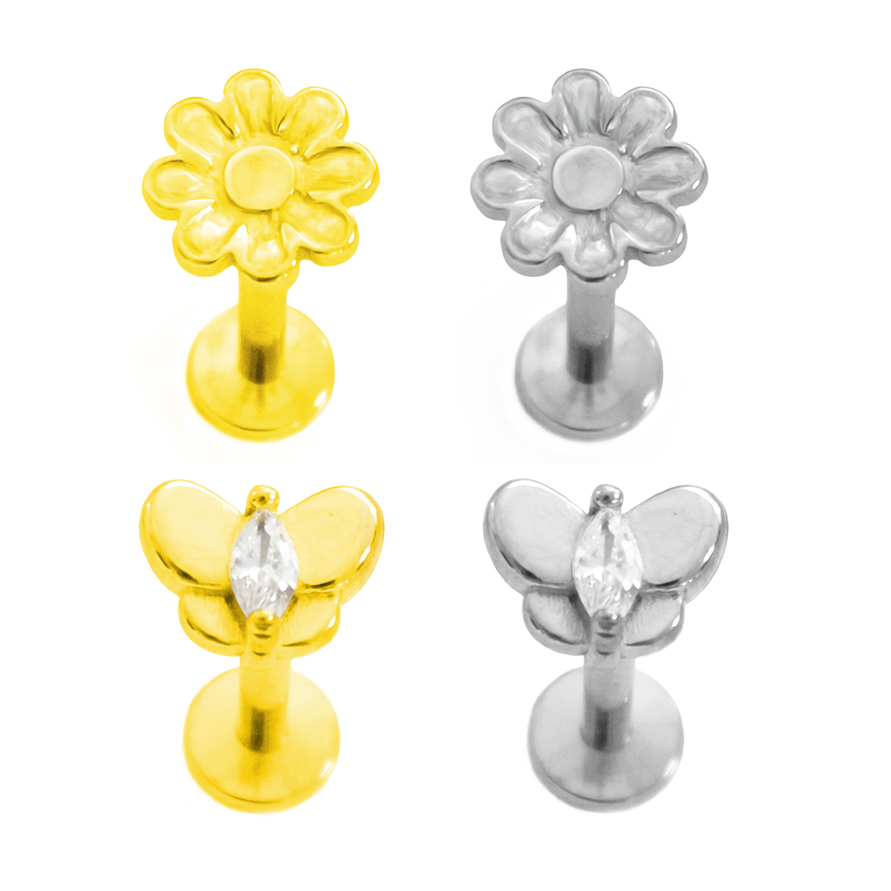 Body Jewelry Flat Back - Flower Labret Piercing Butterfly Tragus 100%