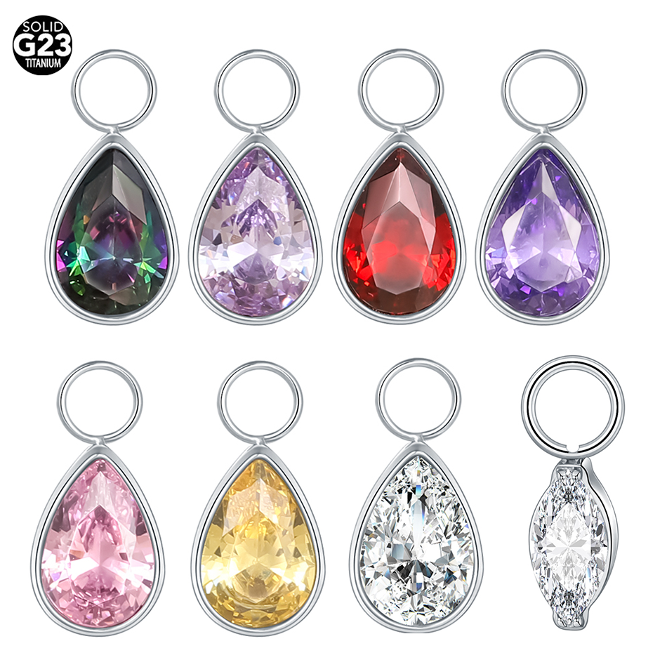 Belly Bar Titanium - 1pc Titanium Waterdrop Teardrop CZ Charm