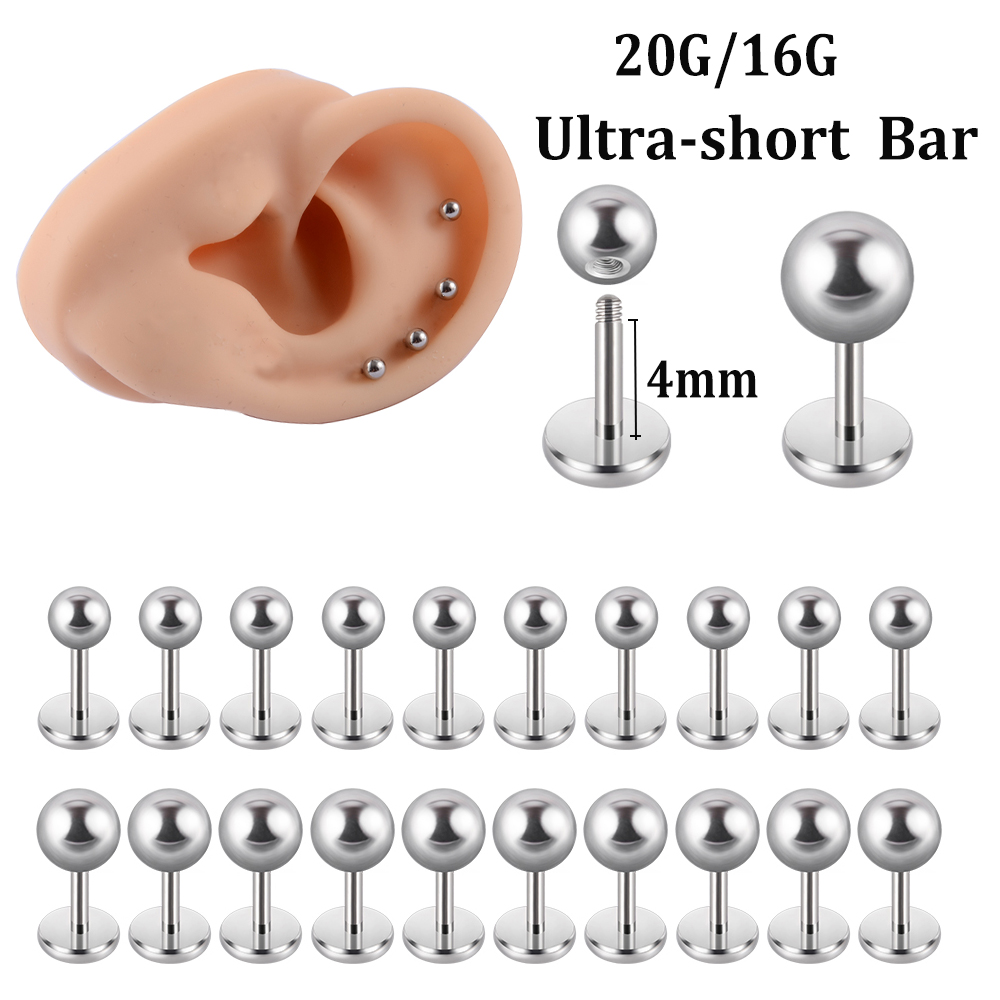 Body Jewelry Flat Back - 20/5PCS Surgical Steel Ultra-short Shaft Ball