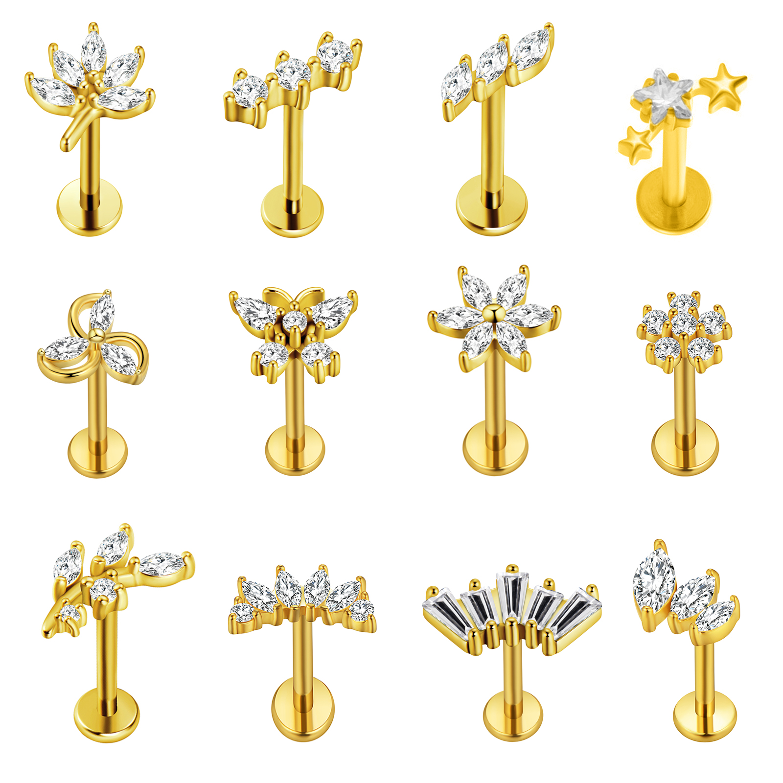 Body Jewelry Flat Back - Maple Leaf Labret Piercing Star Flowers100%