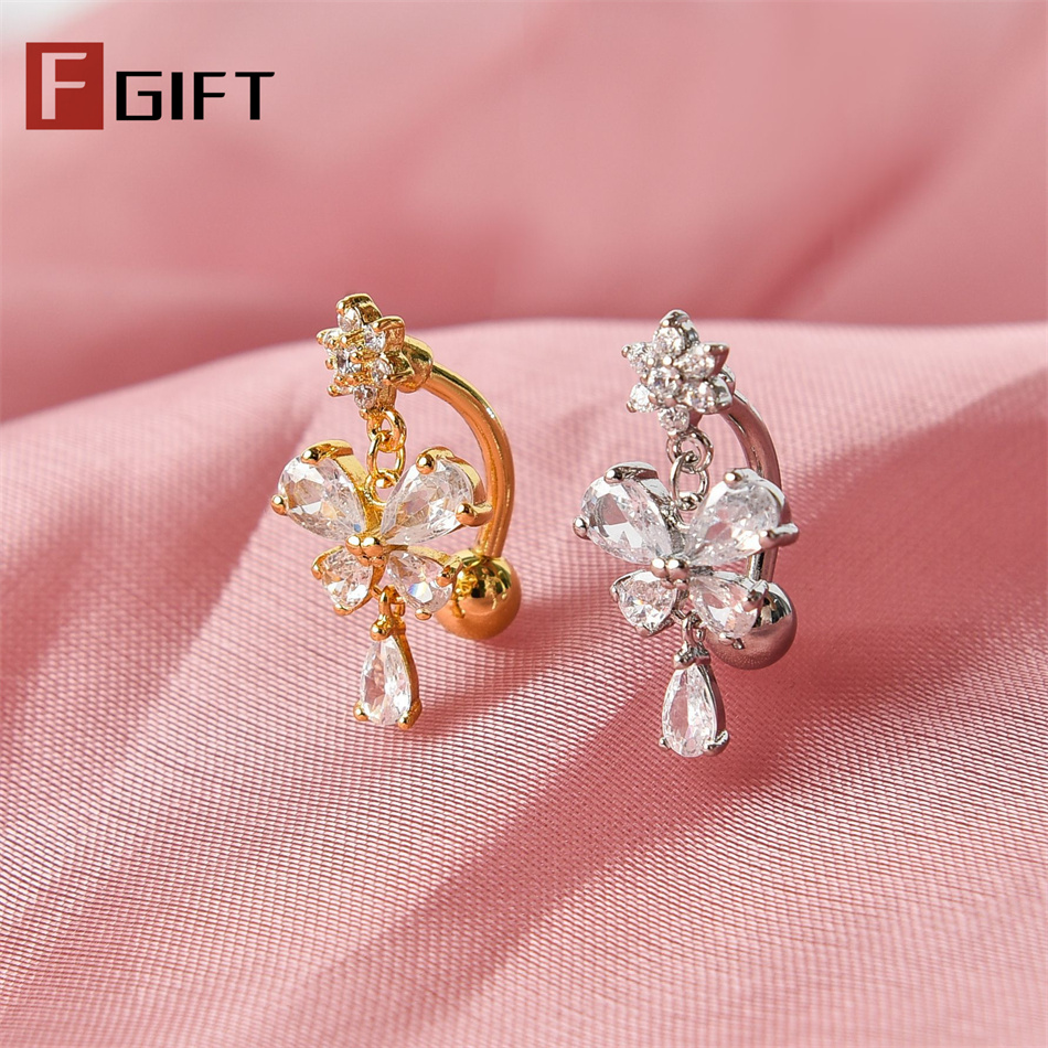Belly Bar Titanium - Zircon Butterfly Bow Dangle Reversed Belly
