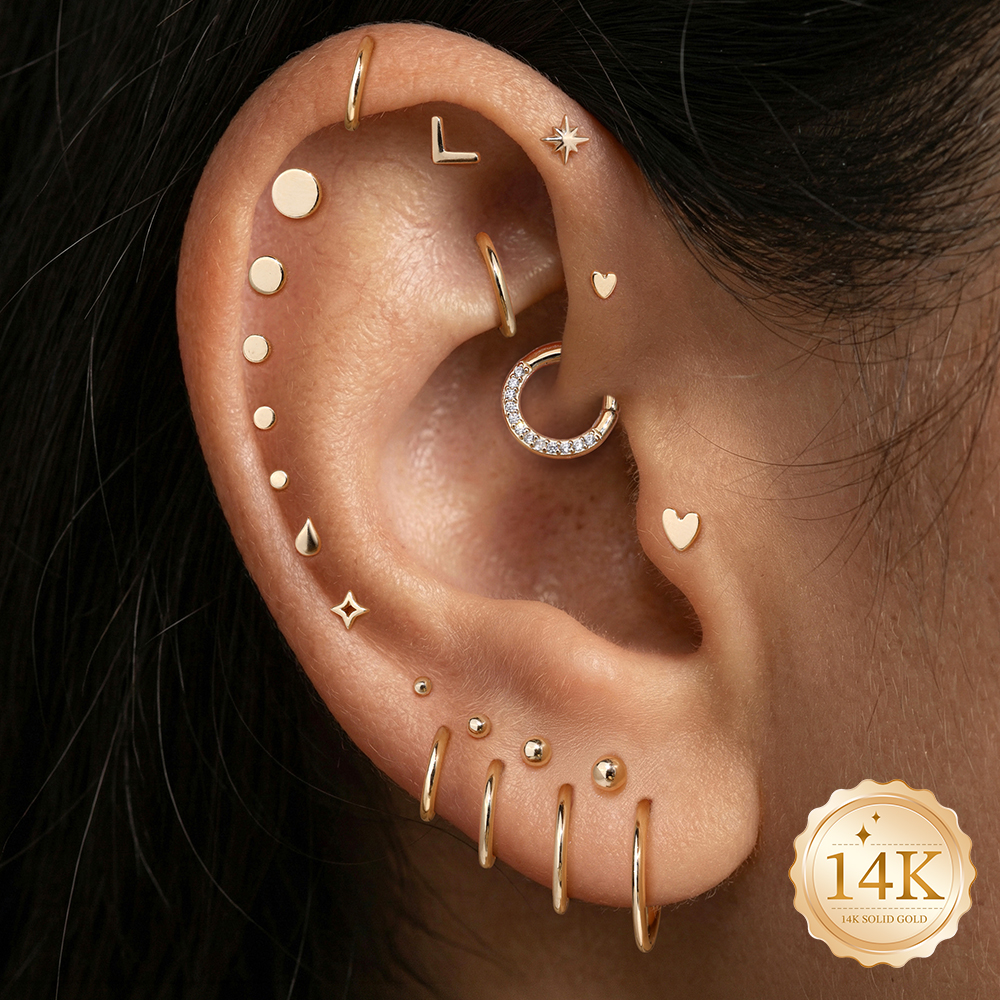 Body Jewelry Flat Back - AIDE 14K Gold Stud Earrings for