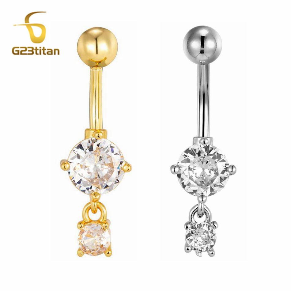 Belly Bar Titanium - CZ Zircon Dangle Belly Button Rings