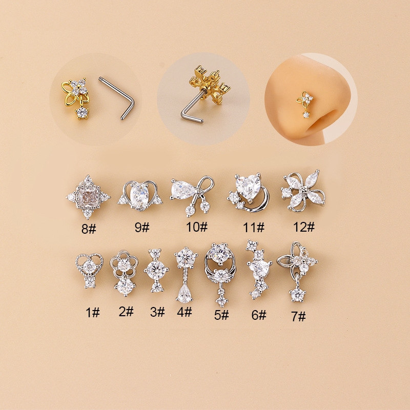 20G L-Shaped Cubic Zircon Nose – Body Jewelry Septum recenzja i cena