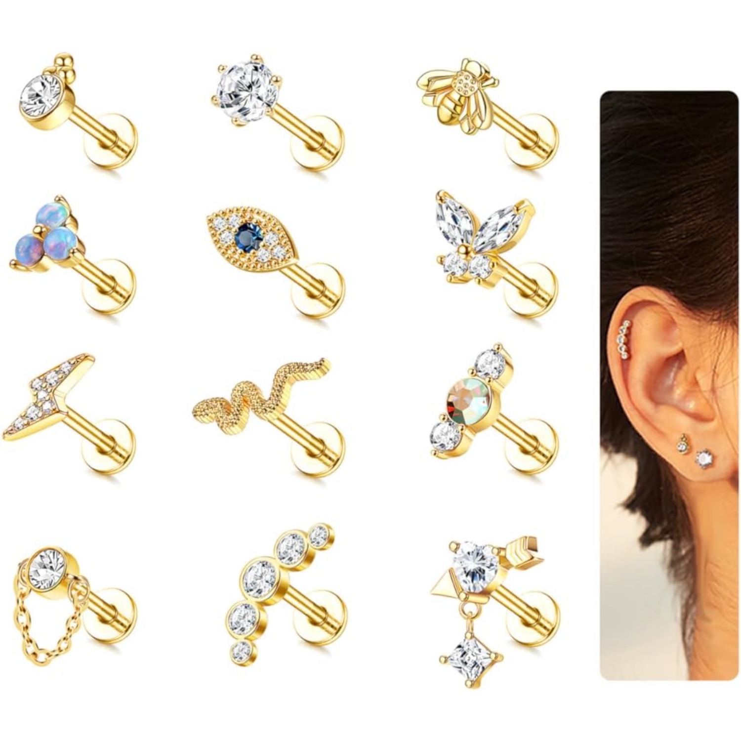 Bobisty 1Pc Cartilage Earrings – Body Jewelry Flat Back recenzja i cena