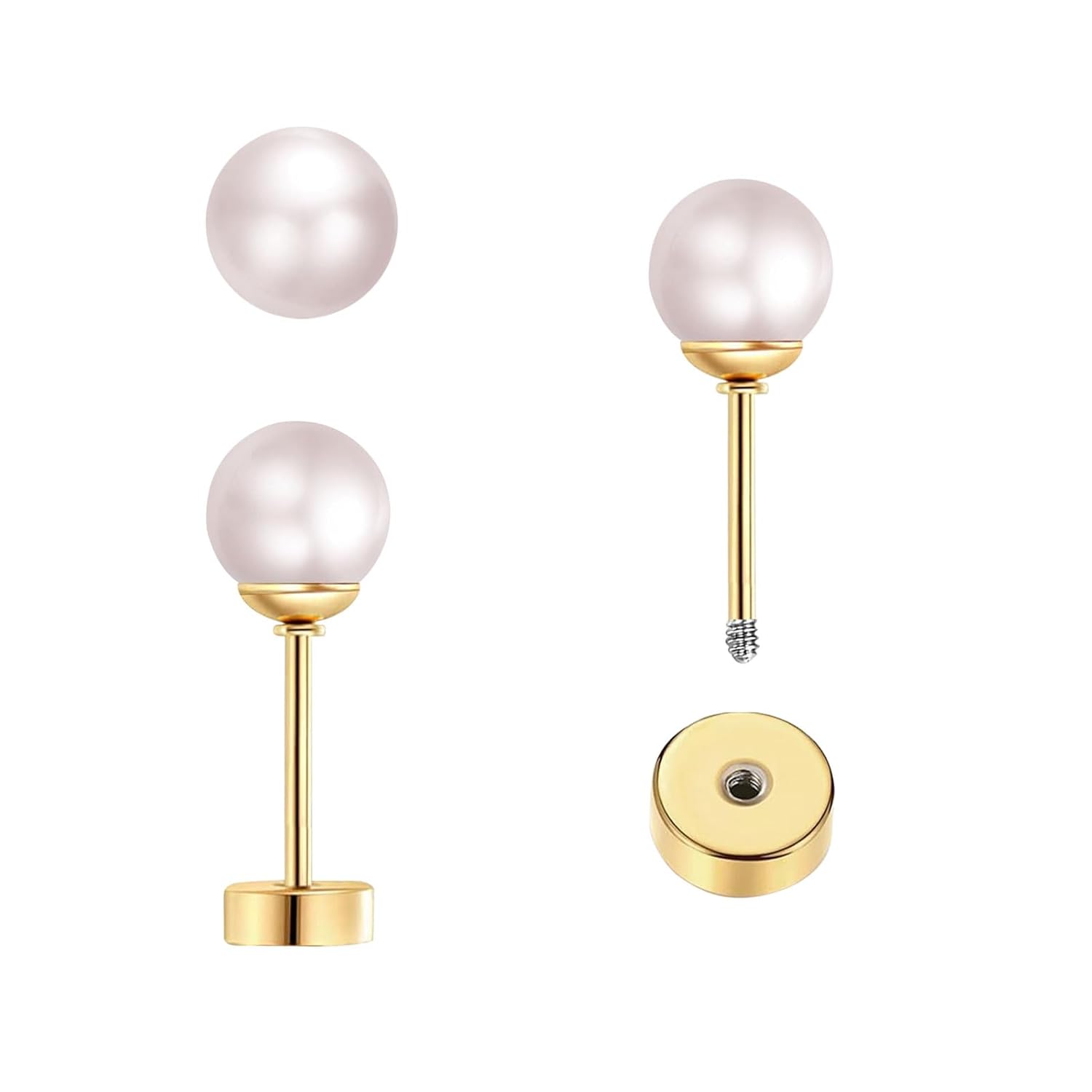 3 Pairs Tiny Pearl Stud Earrin – Body Jewelry Flat Back recenzja i cena