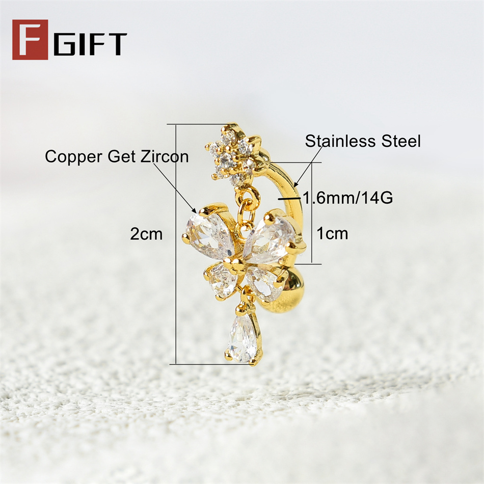 Zircon Butterfly Bow Dangle Re – Belly Bar Titanium recenzja i cena
