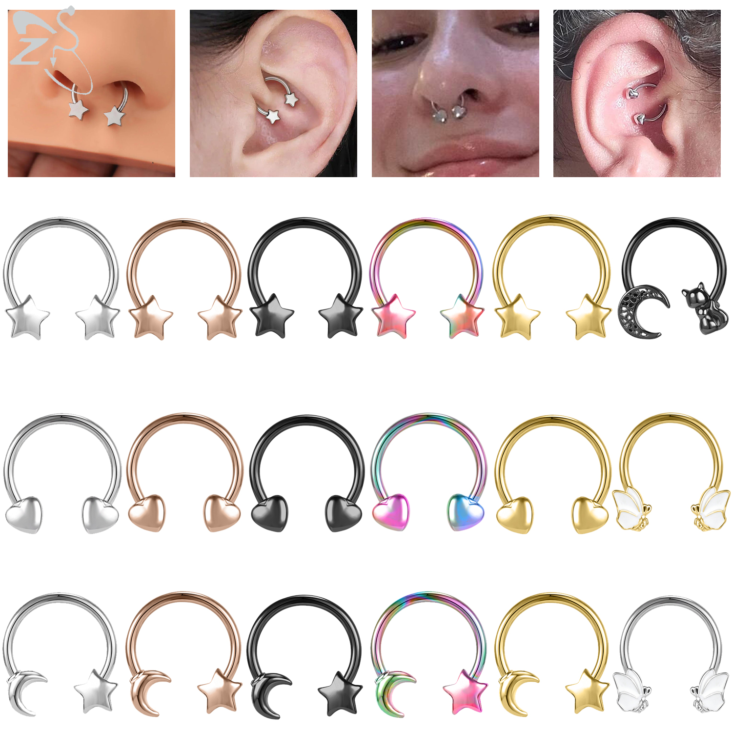 ZS 1PC 16G Star Heart Septum R – Zoor Body Jewelry recenzja i cena