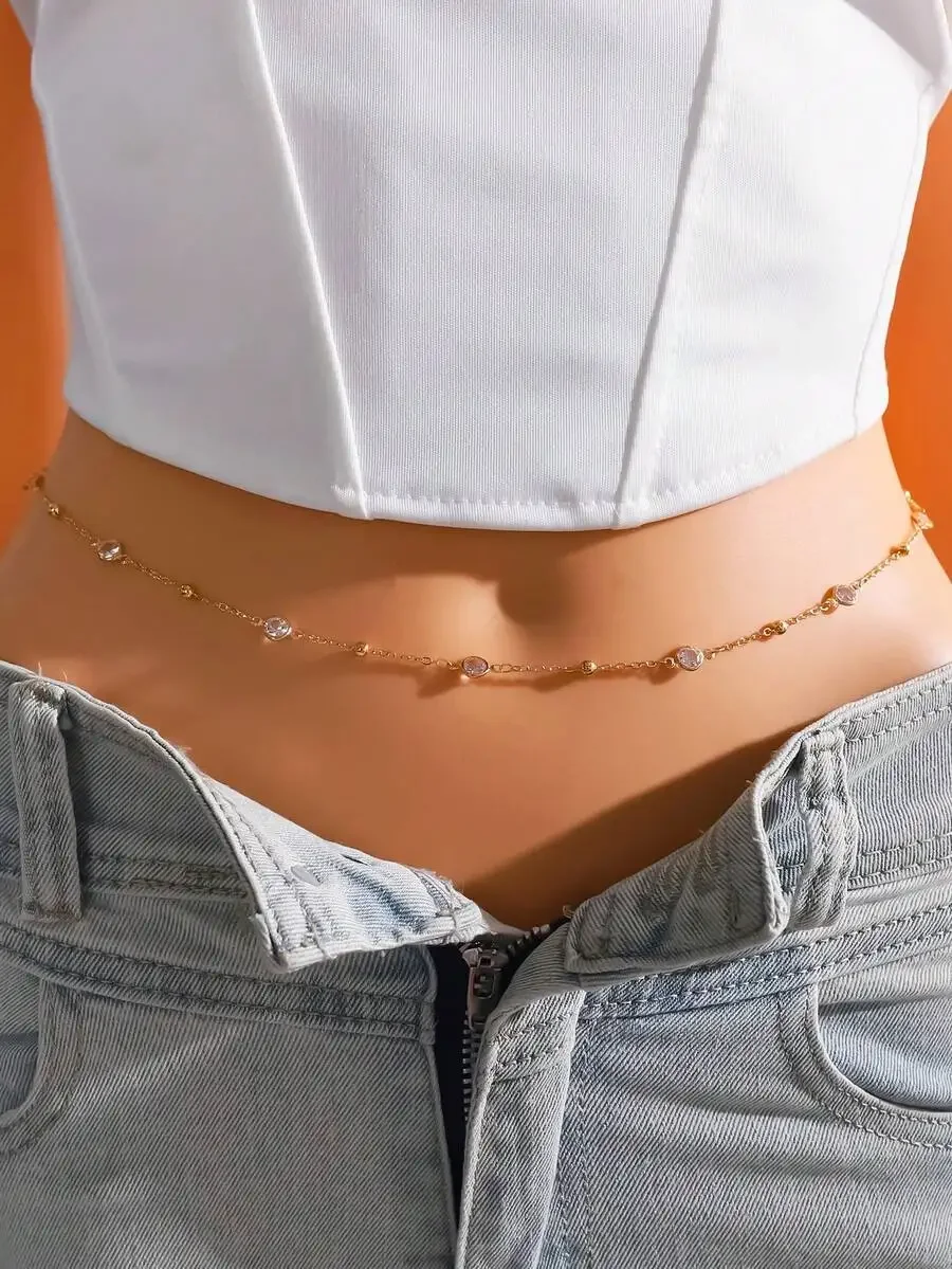 1pc Women's Crystal Chain Wais – Body Jewelry Beach recenzja i cena