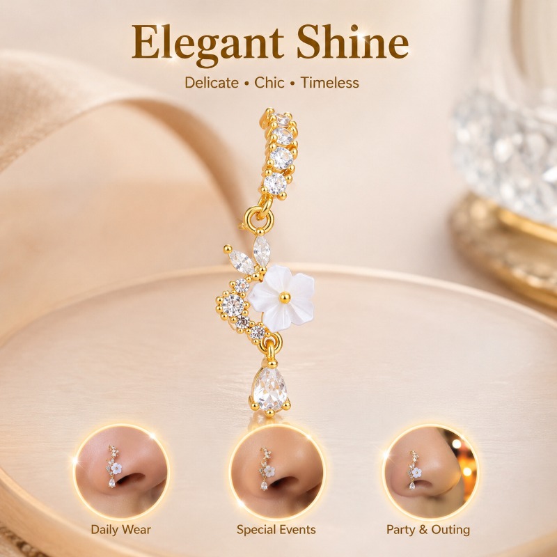 Stylish Floral Zircon Nose Hoo – Body Jewelry Septum recenzja i cena