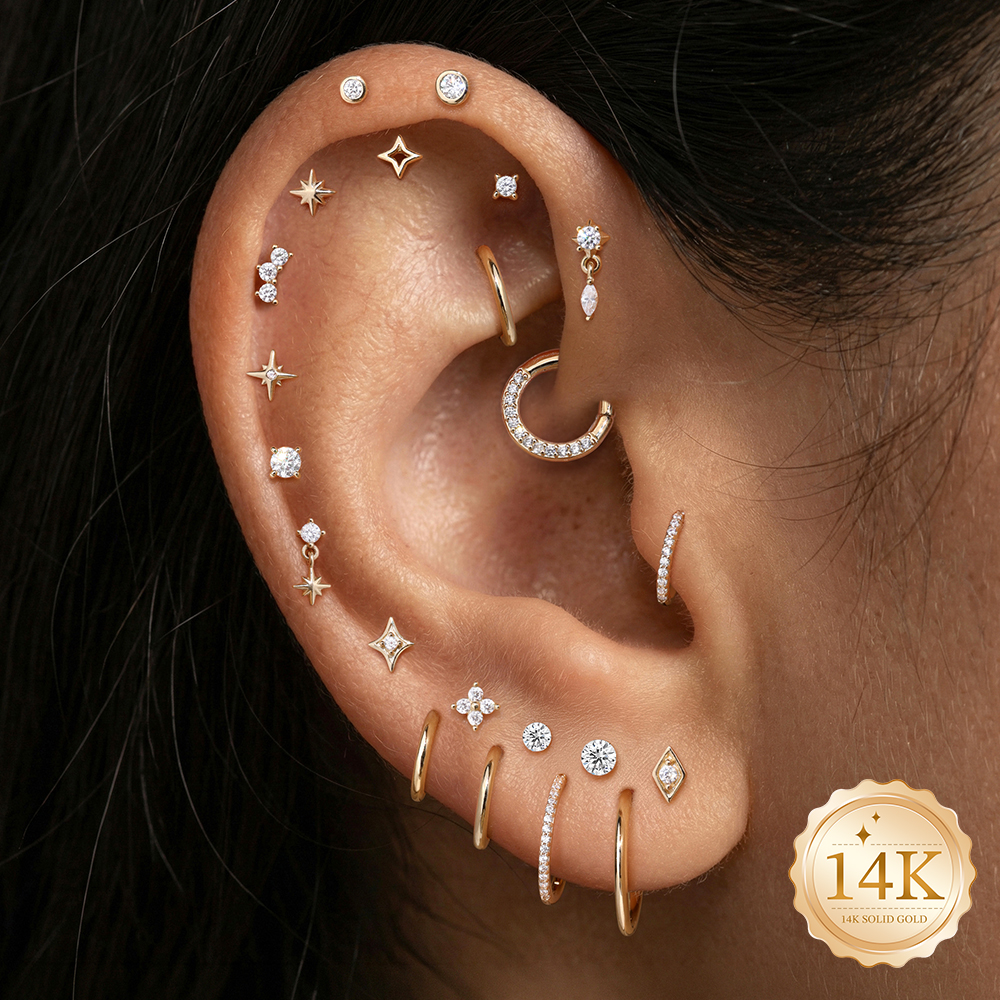 AIDE 14K Gold Stud Earrings fo – Body Jewelry Flat Back recenzja i cena