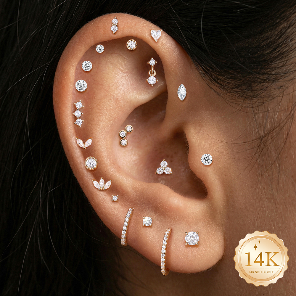 AIDE 14K Gold Stud Earrings fo – Body Jewelry Flat Back recenzja i cena